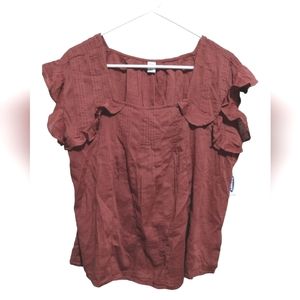 NWT Old Navy Burnt Orange Ruffle Short Sleeve Square Neck Top, Size Small